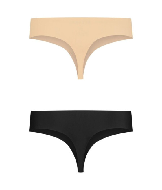 BYE-BRA - INVISIBLE THONG 2 PACK BEIGE & BLACK SIZE XL
