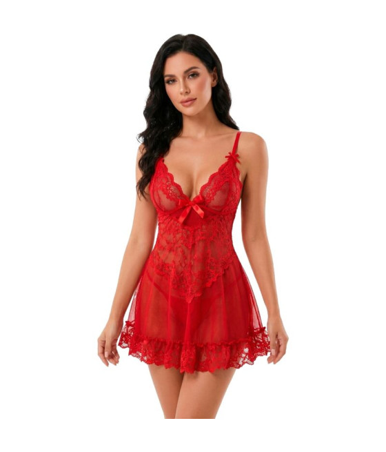 LIVCO CORSETTI FASHION - ENSEMBLE NUIT T-SHIRT + CULOTTE ROUGE 2028 S/M