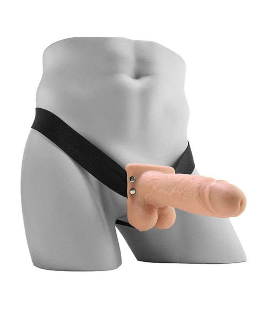 FETISH FANTASY SERIES - REALISTIC VIBRATING HOLLOW STRAP ON WITH BALLS 17.8 CM