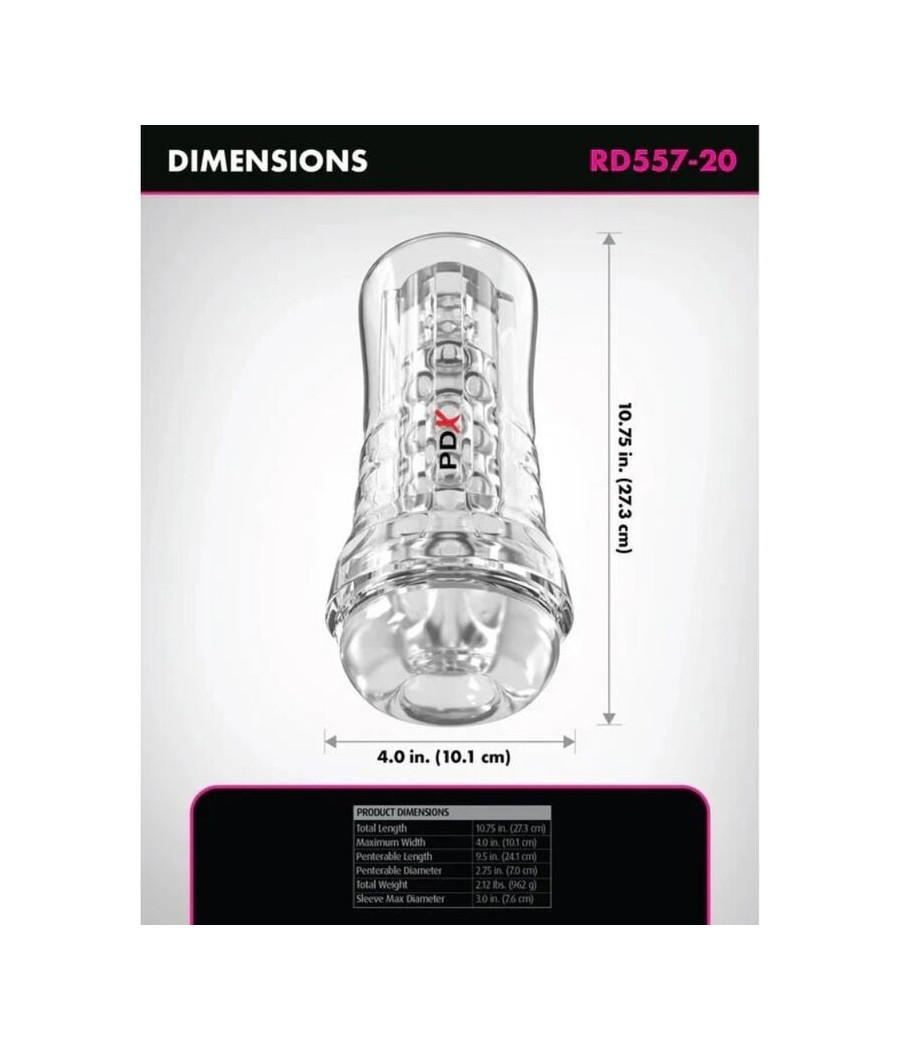 PDX ELITE – VIEWTUBE PLUS TRANSPARENTER STROKER MIT DURCHSICHT UND EZ-GRIP, 21 CM