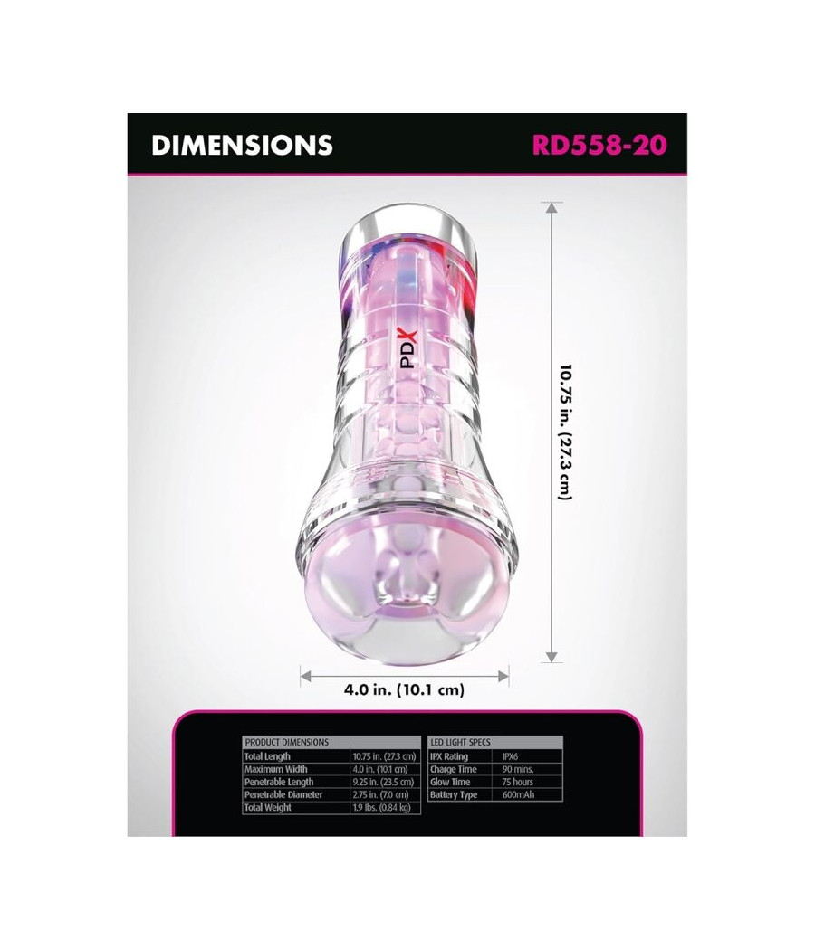PDX ELITE - VIEWTUBE XXL LED TRANSPARENT STROKER 27,3 CM