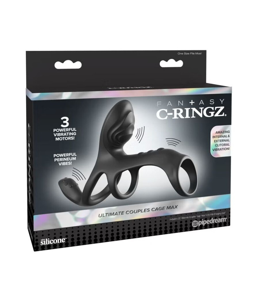 FANTASY C-RINGZ - GABBIA PER COPPIE DEFINITIVA, ANELLO VIBRANTE PER PENE MAX 19,5 CM
