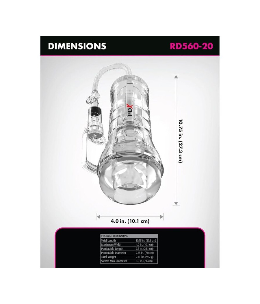 PDX ELITE - ASPIRATORE A TUBO DI VISTA XXL TRASPARENTE CON POMPA DI ASPIRAZIONE 27,3 CM