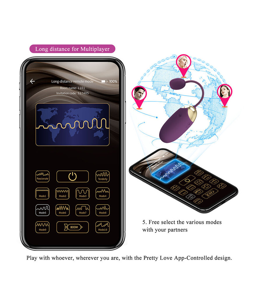 PRETTY LOVE - KLAY THRUSTING EGG VIBRATOR APP CONTROL PURPLE