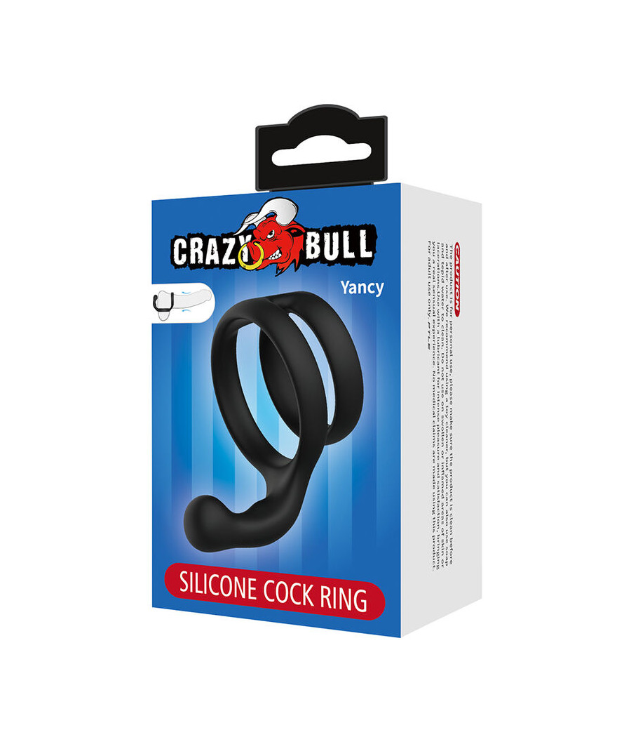 CRAZY BULL - YANCY ANILLO DOBLE PARA PENE Y TESTÍCULOS SILICONA NEGRO