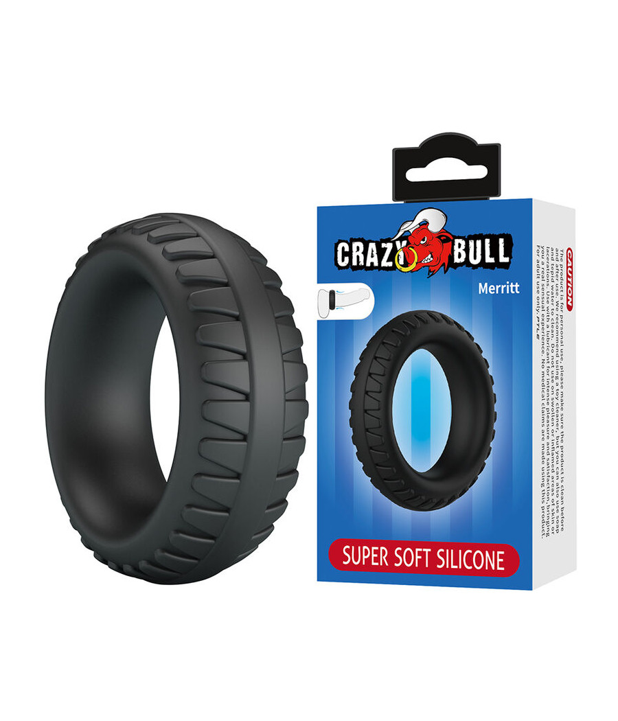 CRAZY BULL - ANEL PENIANO DE SILICONE TEXTURIZADO MERRITT PRETO