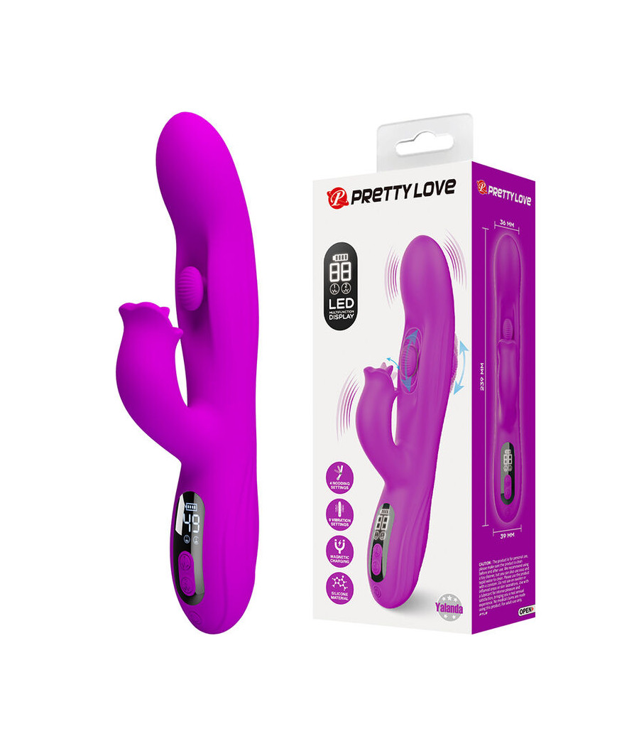 PRETTY LOVE - VIBRATEUR OSCILLANT LAPIN YALANDA AVEC AFFICHAGE LED VIOLET