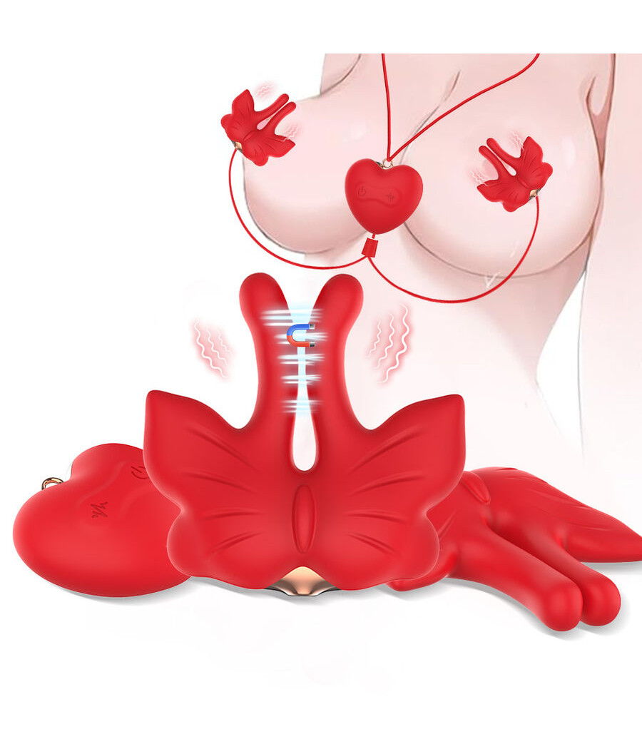 ARMONY - PINZAS PARA PEZONES MAGNÉTICA CON VIBRACIÓN FORMA MARIPOSA ROJO