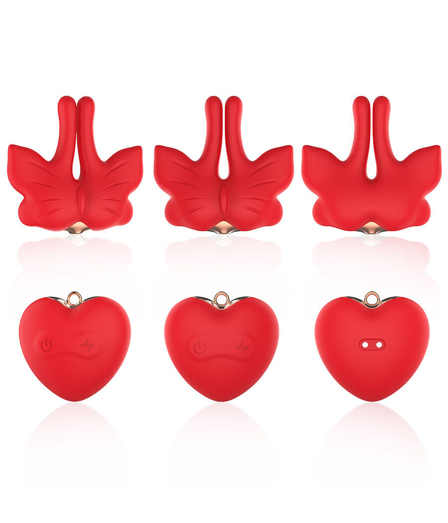 ARMONY - PINZAS PARA PEZONES MAGNÉTICA CON VIBRACIÓN FORMA MARIPOSA ROJO
