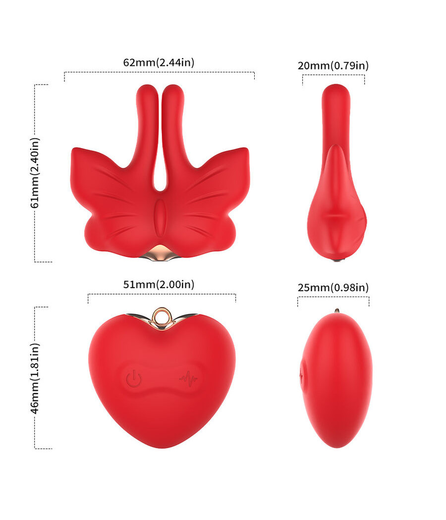 ARMONY - PINZAS PARA PEZONES MAGNÉTICA CON VIBRACIÓN FORMA MARIPOSA ROJO