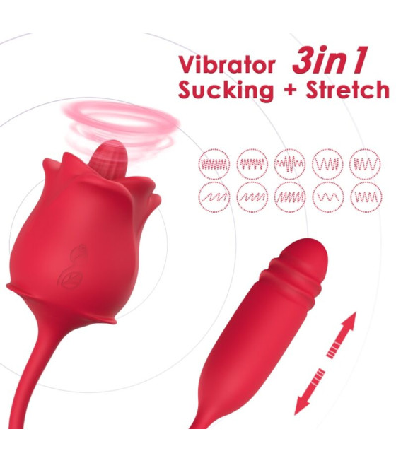 ARMONY - 3 IN 1 ROSA, STIMOLATORE, ASPIRAZIONE E SU&GIÙ CON CODA ROSSA