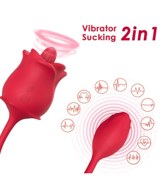 ARMONY - ESTIMULADOR DE SUCÇÃO E VIBRADOR 2 EM 1 ROSA 10 MODOS COM CAUDA VERMELHA