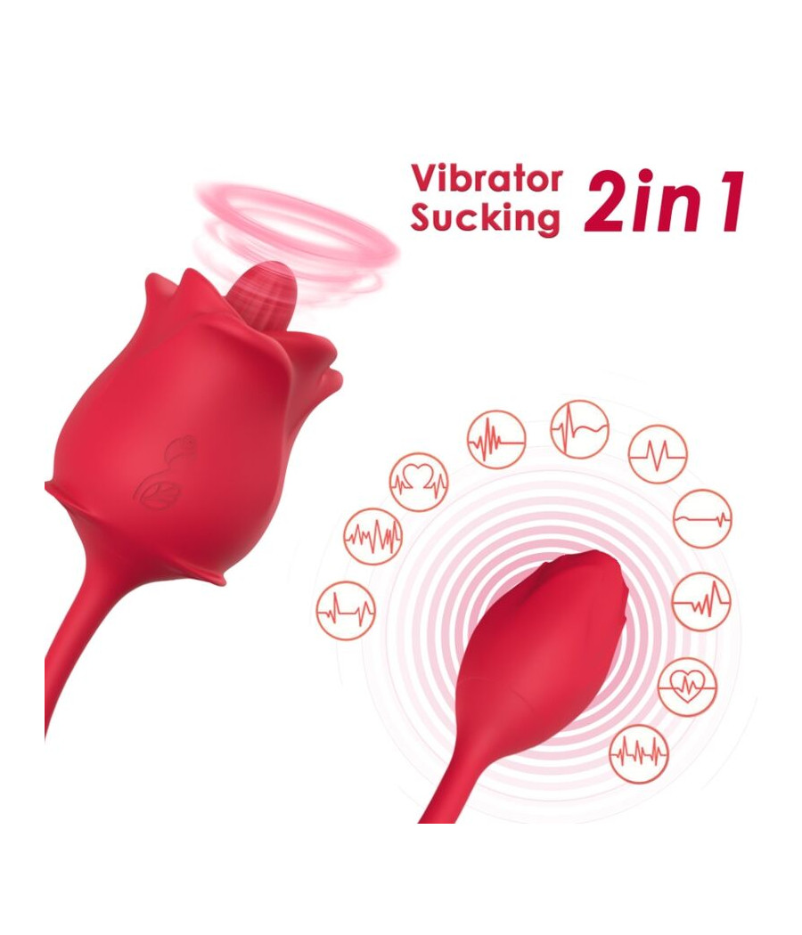 ARMONY - STIMOLATORE E VIBRATORE ROSA 2 IN 1 CON ASPIRAZIONE E CODA ROSSA 10 MODALITÀ