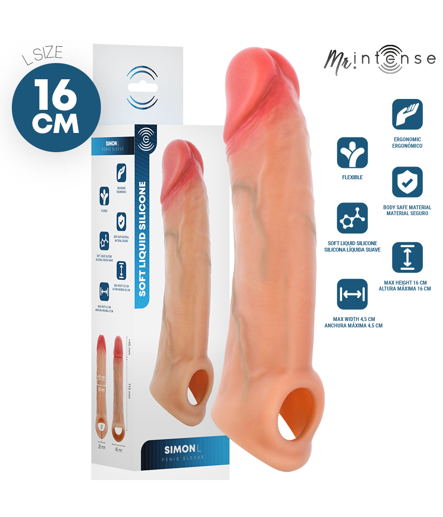 MR INTENSE - SIMON L COPRI PENE IN SILICONE 16 CM -Ø- 4,5 CM