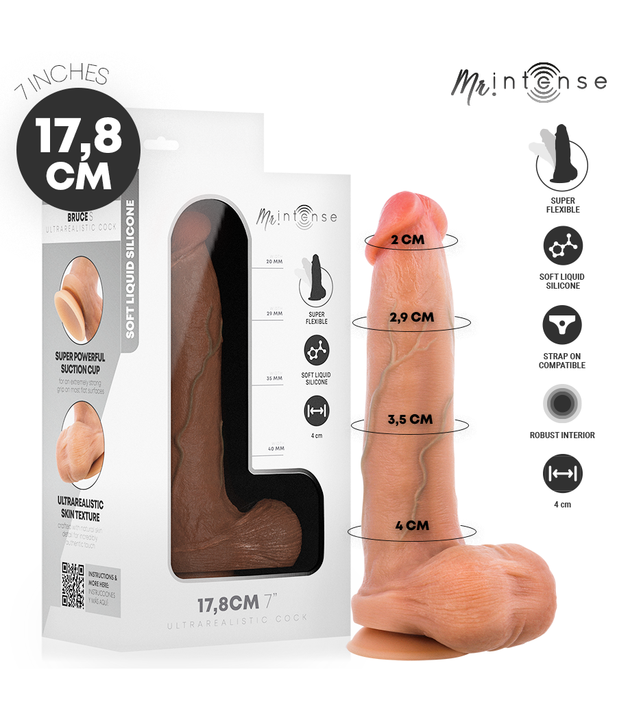 MR INTENSE - BRUCE S DILDO DE SILICONE COM TESTÍCULOS 17,8 CM -Ø- 4 CM