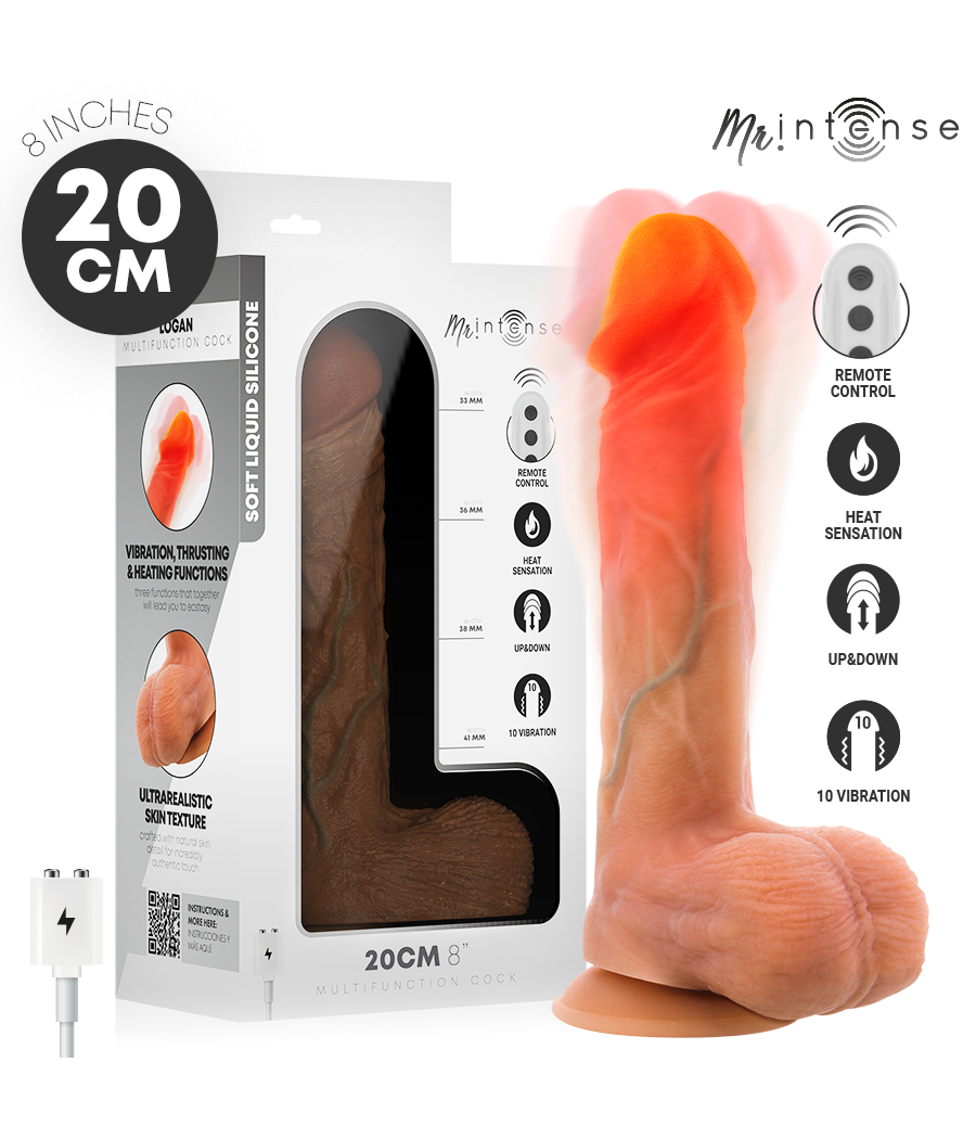 MR INTENSE - DILDO VIBRANTE LOGAN IN SILICONE CON EFFETTO CALORE E TELECOMANDO 20 CM -Ø- 4,1 CM