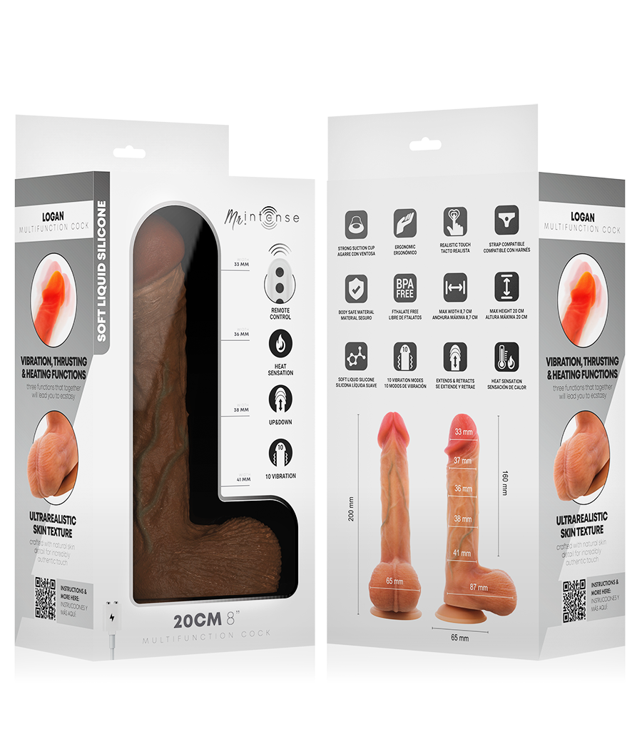 MR INTENSE - LOGAN VIBRATEUR GODEMICHET EN SILICONE AVEC EFFET CHAUFFANT ET TÉLÉCOMMANDE 20 CM -Ø- 4,1 CM