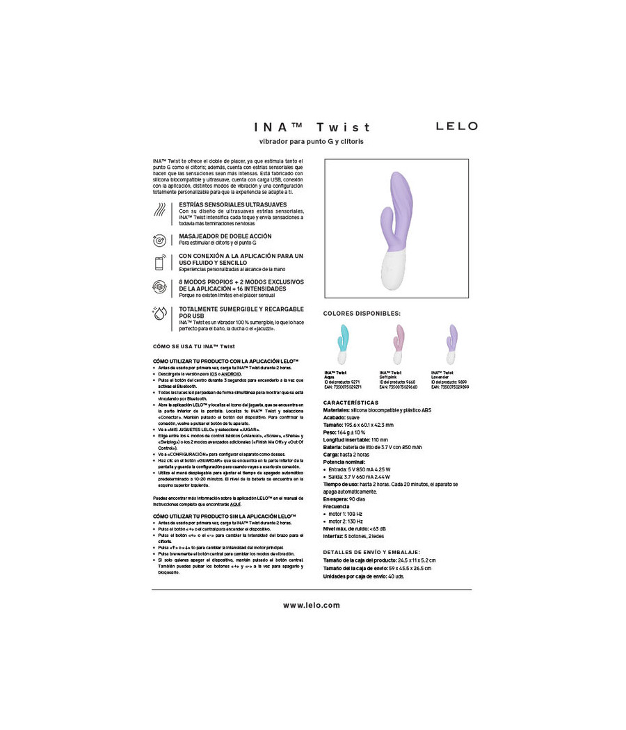 LELO - INA TWIST DOUBLE VIBRATOR RABBIT FOR G-SPOT AND CLITORIS PINK