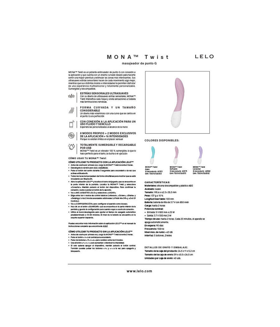 LELO - MONA TWIST RECHARGEABLE APP-CONTROLLED G-SPOT VIBRATOR LAVENDER