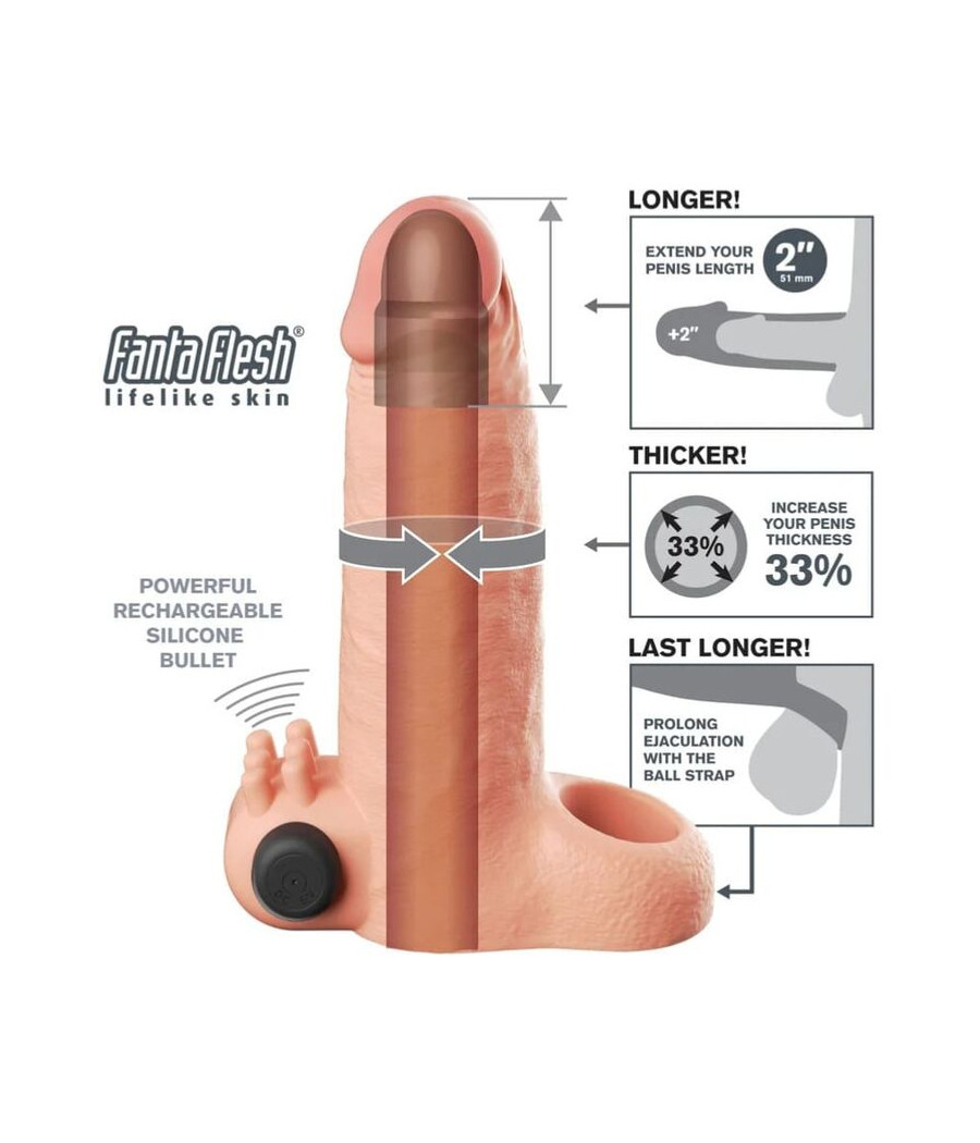 FANTASY X-TENSIONS - MANGA EXTENSORA DE PÊNIS VIBRATÓRIA COM SENSAÇÃO REALISTA DE 5CM BEGE