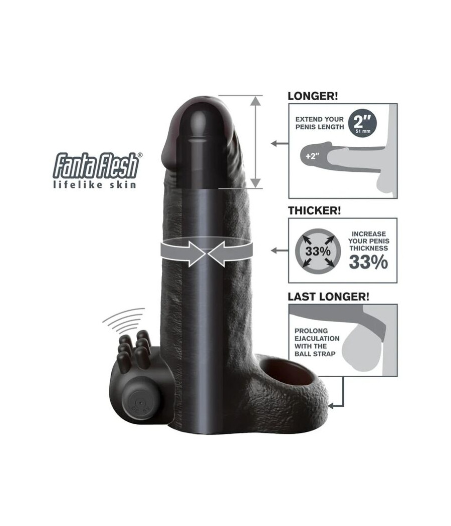 FANTASY X-TENSIONS - MANGA EXTENSORA DE PÊNIS VIBRATÓRIA COM SENSAÇÃO REALISTA DE 5CM PRETA