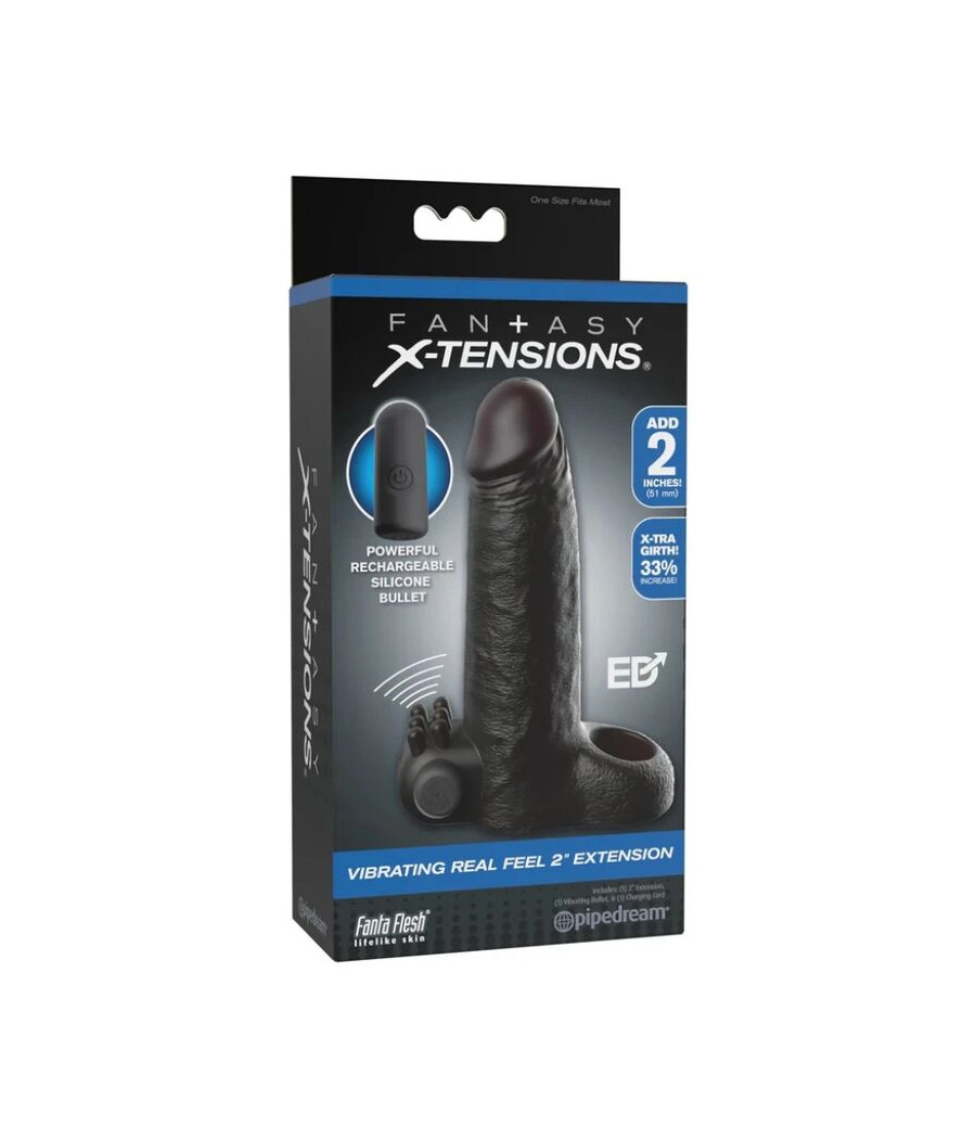 FANTASY X-TENSIONS – VIBRIERENDE REALISTISCHE 5 CM PENISVERLÄNGERUNGSHÜLLE, SCHWARZ