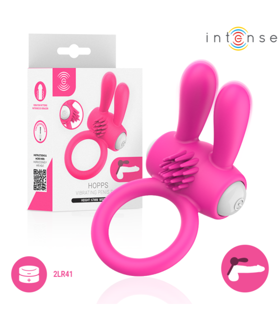 INTENSE - ANEL PENIANO VIBRATÓRIO HOPPS COM ESTIMULAÇÃO CLITÓRICA ROSA