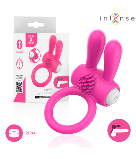 INTENSE - ANEL PENIANO VIBRATÓRIO HOPPS COM ESTIMULAÇÃO CLITÓRICA ROSA