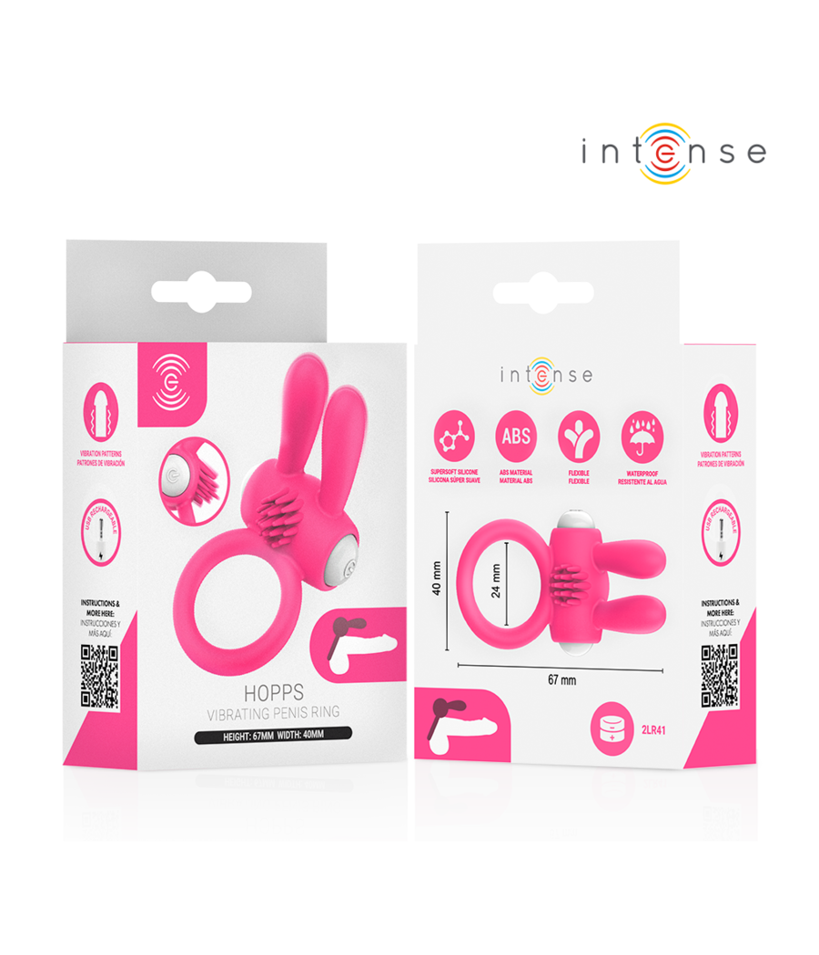 INTENSE - ANEL PENIANO VIBRATÓRIO HOPPS COM ESTIMULAÇÃO CLITÓRICA ROSA