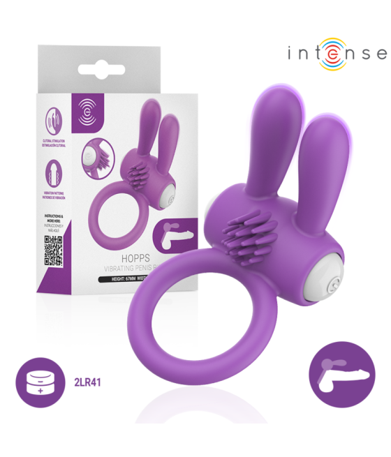 INTENSE - HOPPS ANILLO PARA PENE VIBRADOR CON ESTIMULACIÓN CLITORIANA MORADO