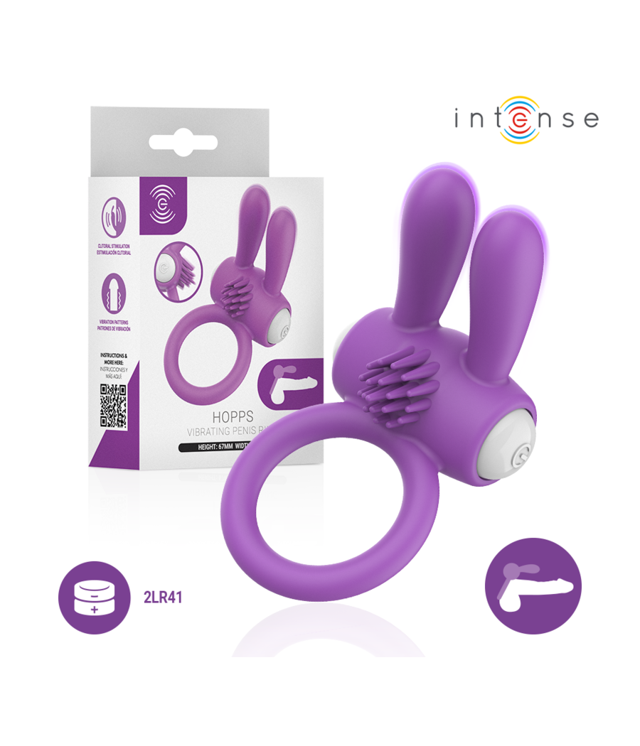 INTENSE - ANNEAU PÉNIS VIBRANT HOPPS AVEC STIMULATION CLITORIALE VIOLETTE