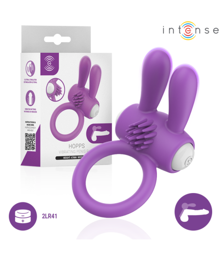 INTENSE - ANEL PENIANO VIBRATÓRIO HOPPS COM ESTIMULAÇÃO CLITÓRICA ROXO