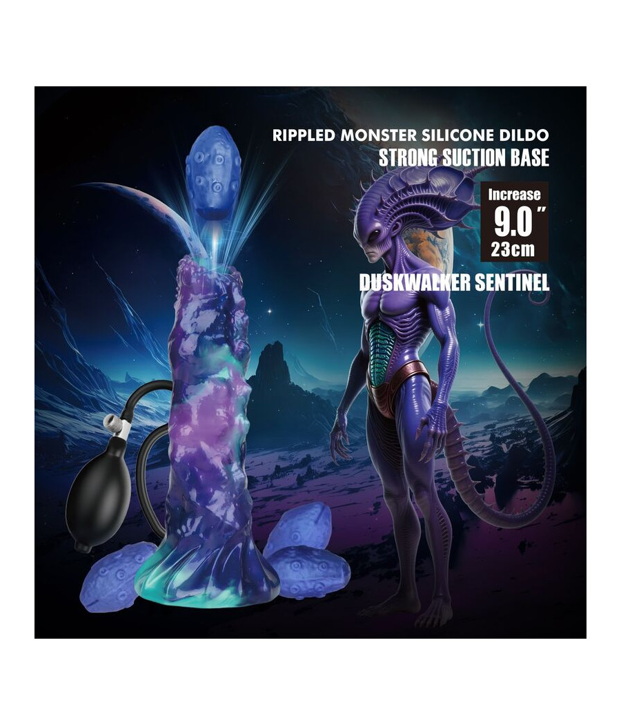 POWER MONSTERS - DUSKWALKER SENTINEL TRICOLOR DILDO DE SILICONE INFLÁVEL FANTASIA 23 CM Ø 5 CM