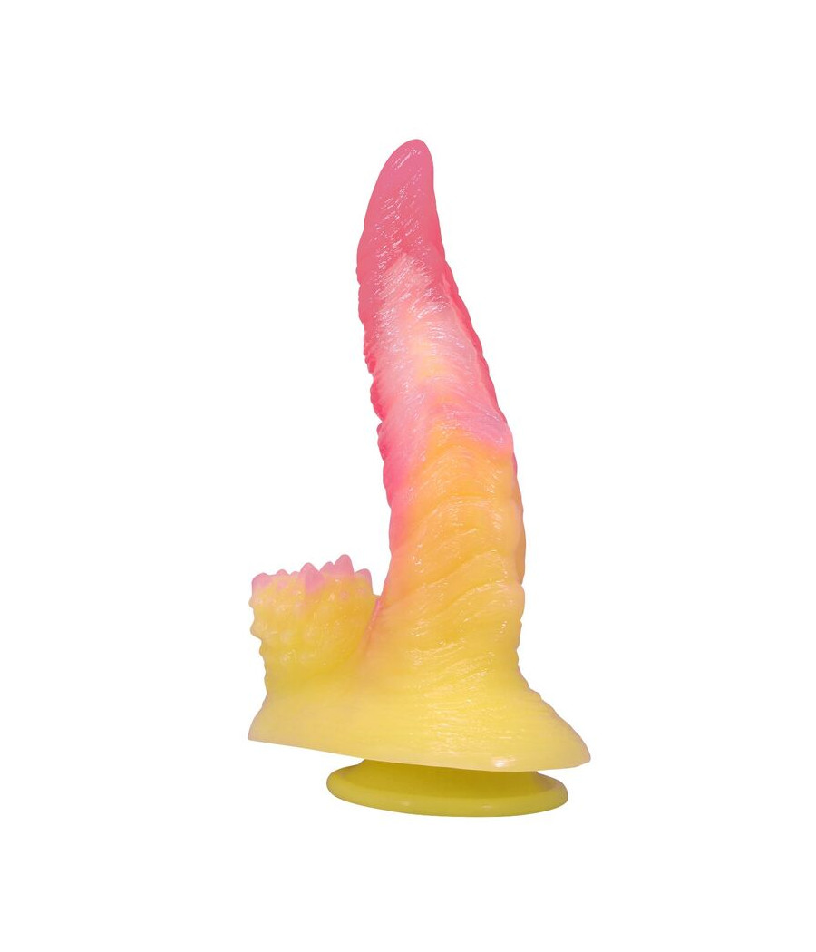 POWER MONSTERS - GODEMICHET MONSTRE ONDULÉ FANTASY AVEC VENTOUSE 22,5 CM Ø 5,5 CM ROSE ET JAUNE