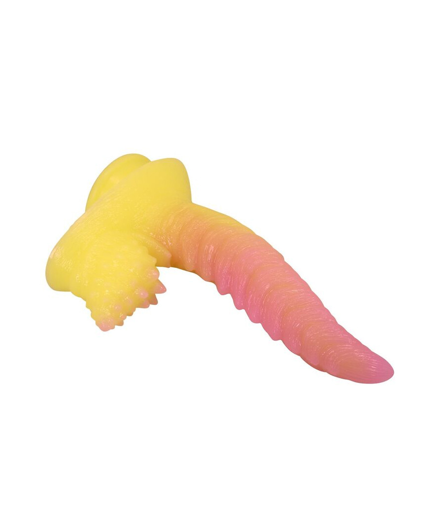 POWER MONSTERS - RIPPLIED MONSTER FANTASY DILDO WITH SUCTION CUP 22.5 CM Ø 5.5 CM PINK & YELLOW