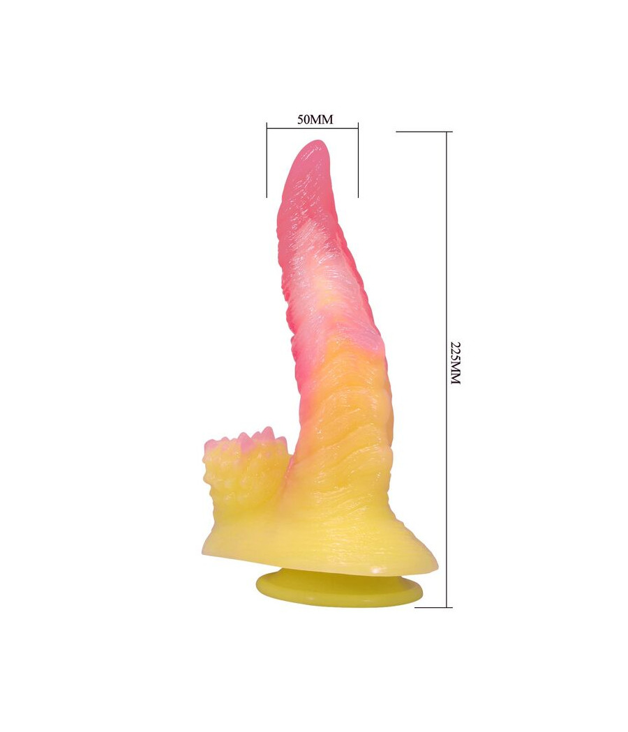 POWER MONSTERS - GODEMICHET MONSTRE ONDULÉ FANTASY AVEC VENTOUSE 22,5 CM Ø 5,5 CM ROSE ET JAUNE