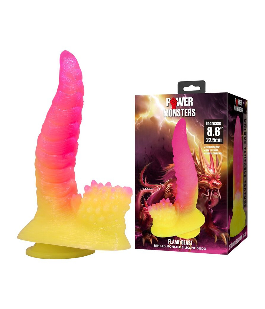 POWER MONSTERS - DILDO ONDULADO MONSTER FANTASY COM VENTOSA 22,5 CM Ø 5,5 CM ROSA E AMARELO