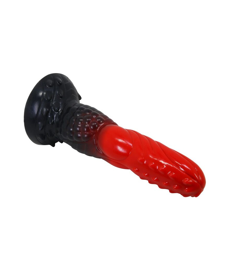 POWER MONSTERS - GODEMICHÉ FANTAISIE DRAGON DE FEU AVEC VENTOUSE 24,5 CM Ø 5,8 CM ROUGE ET NOIR