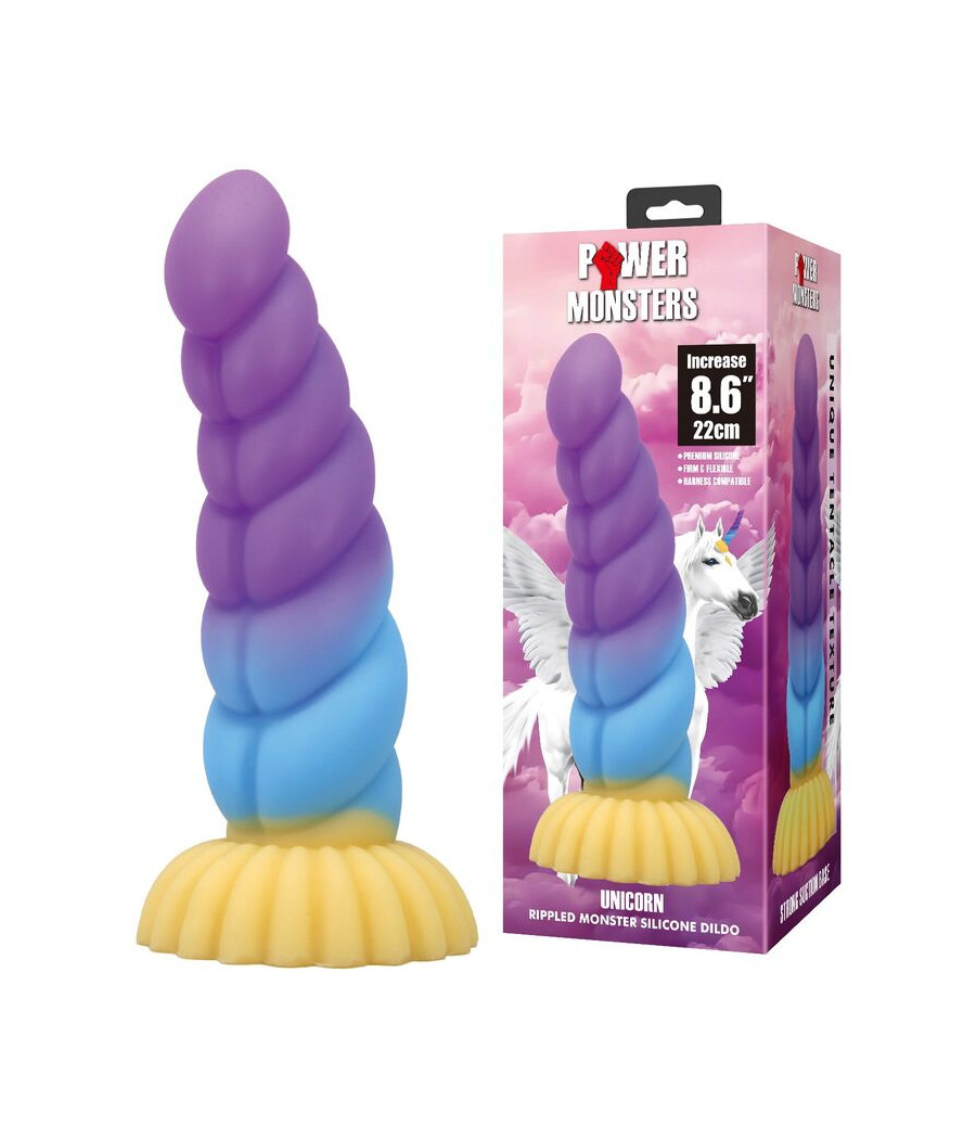 POWER MONSTERS - EINHORN DREIFARBIGER FANTASIE-SILIKONDILDO 22 CM Ø 5 CM