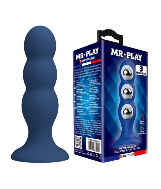 MR PLAY - ANAL PLUG WITH METAL BALLS AND SUCTION CUP BLUE
