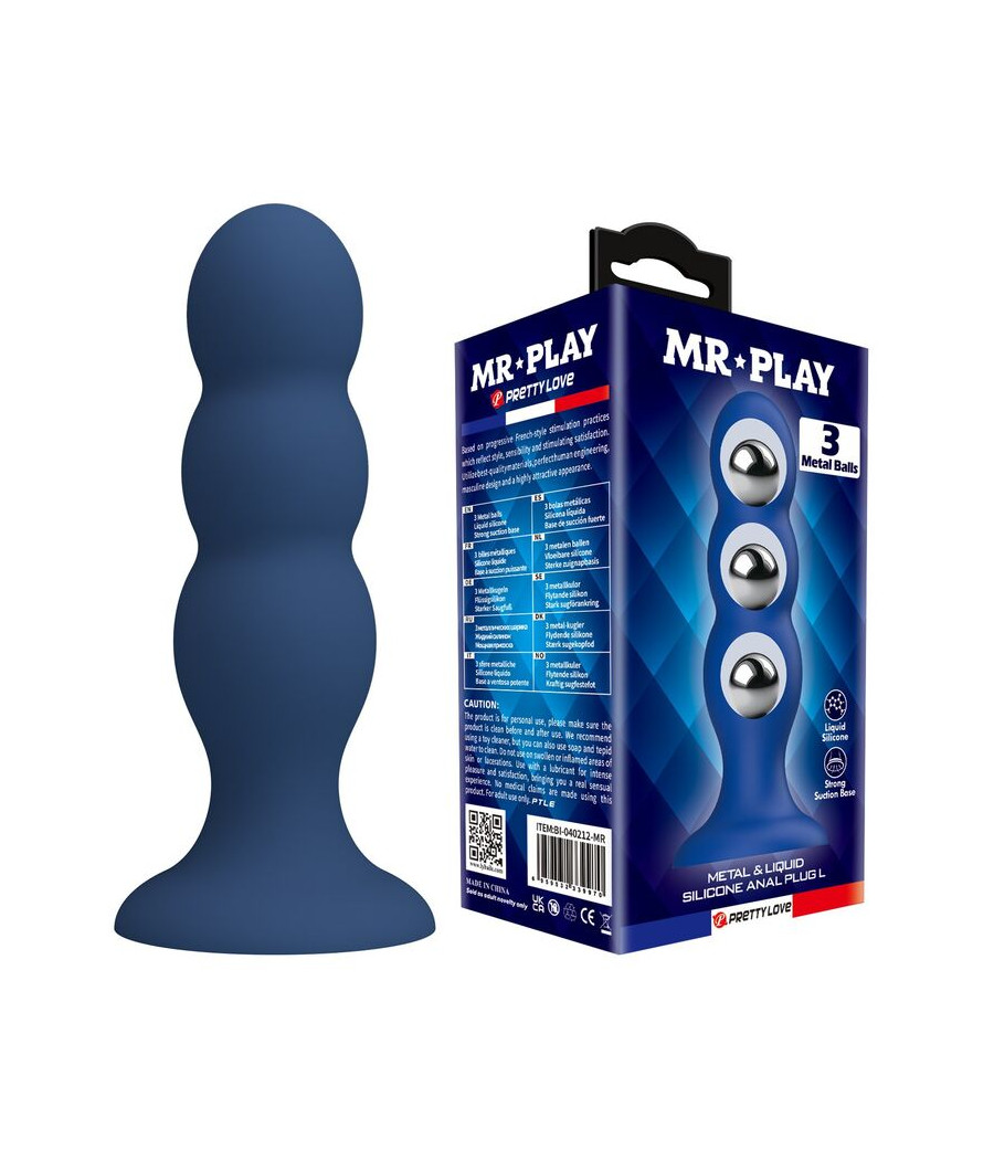 MR PLAY - PLUG ANAL COM BOLINHAS DE METAL E VENTOSA AZUL