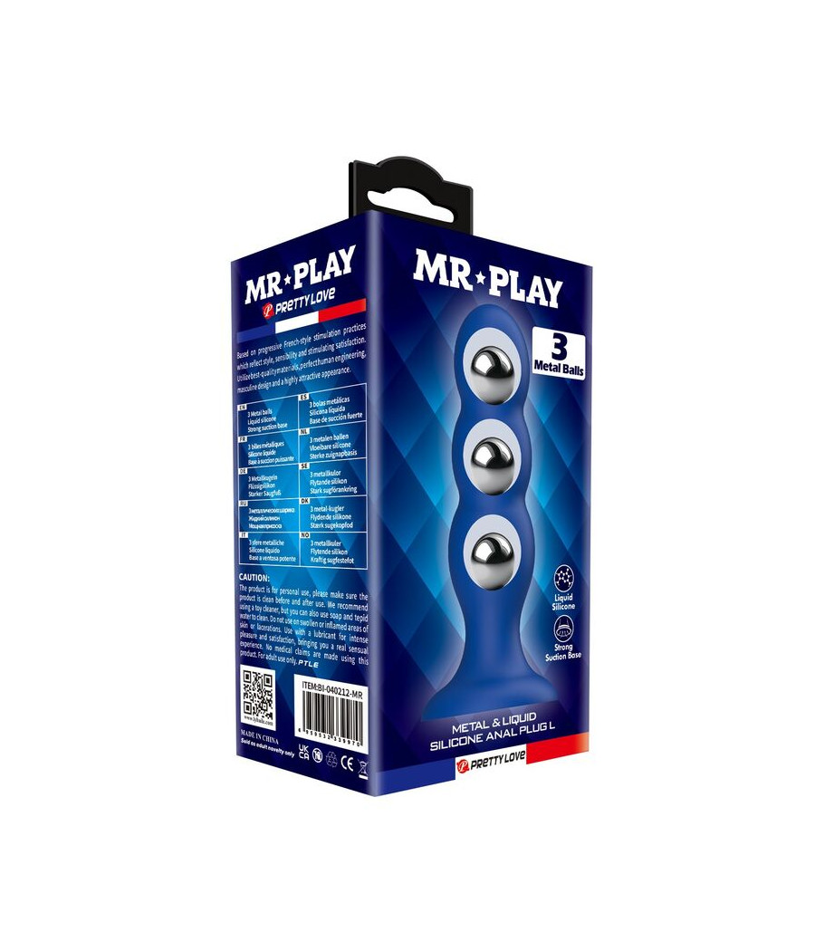 MR PLAY - ANAL PLUG WITH METAL BALLS AND SUCTION CUP BLUE