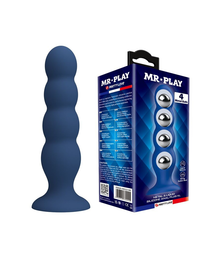 MR PLAY - ANAL PLUG WITH 4 METAL BALLS AND SUCTION CUP BLUE