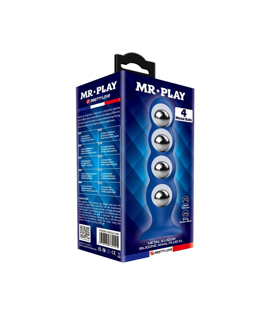 MR PLAY - PLUG ANAL COM 4 BOLINHAS DE METAL E VENTOSA AZUL