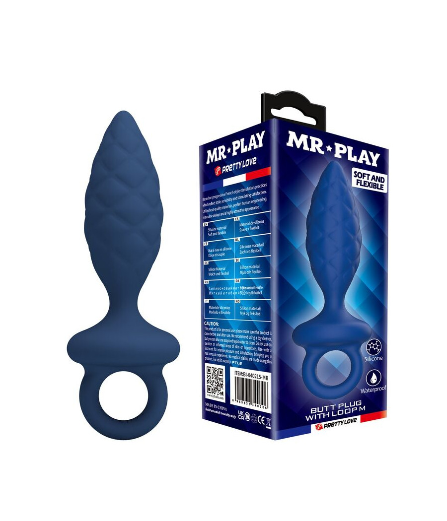 MR PLAY - TEXTURED ANAL PLUG WITH RING BLUE M