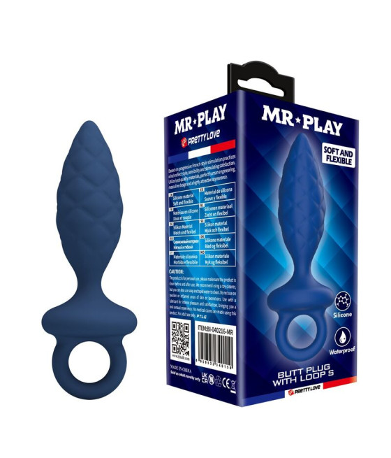 MR PLAY - PLUG ANALE TESTURIZZATO CON ANELLO BLU S