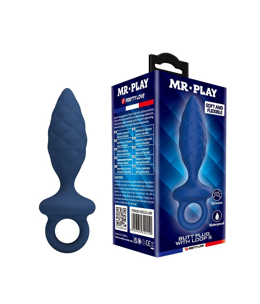 MR PLAY - PLUG ANAL TEXTURIZADO CON ANILLA AZUL S