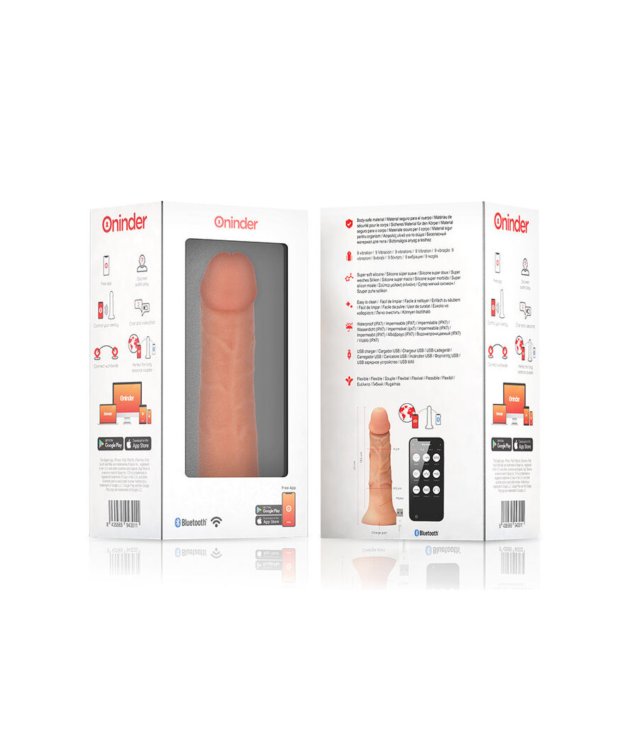 ONINDER - LARGE BOGOTÁ DILDO VIBRADOR 9 VELOCIDADES NATURAL 22 CM -O- 4.5 CM - APP GRATUITA