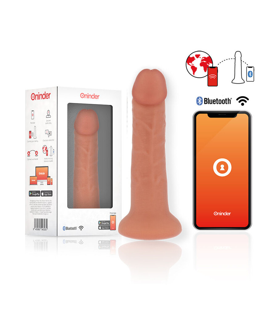 ONINDER - VIBRADOR PEQUENO BOGOTÁ DILDO 9 VELOCIDADES NATURAL 17.5 CM -O- 4 CM - APLICATIVO GRATUITO