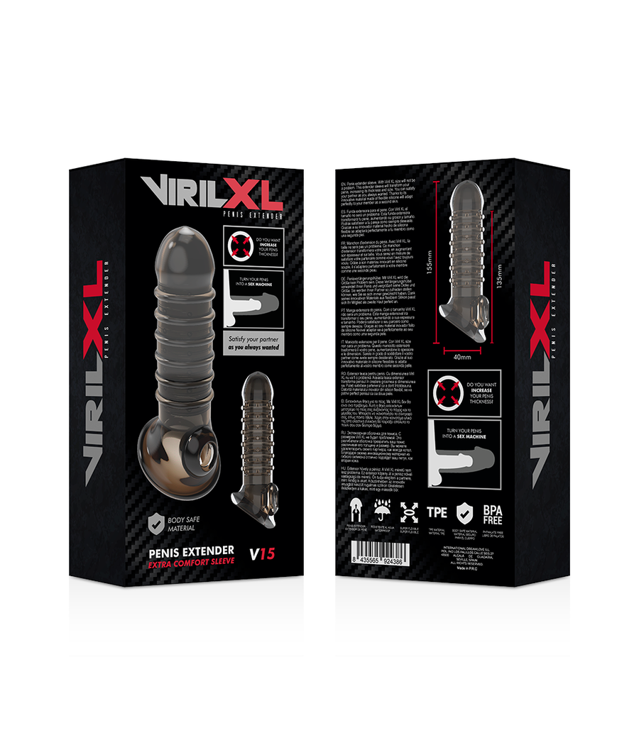 VIRILXL - EXTENSÃO E BAINHA DO PÉNIS V15 PRETA